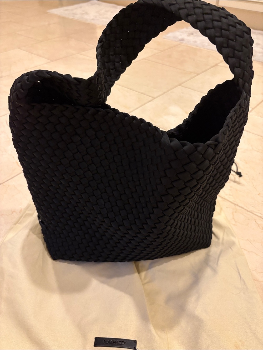 Naghedi Black Woven Hobo Tote with Braided Handle - Picture 2 of 3